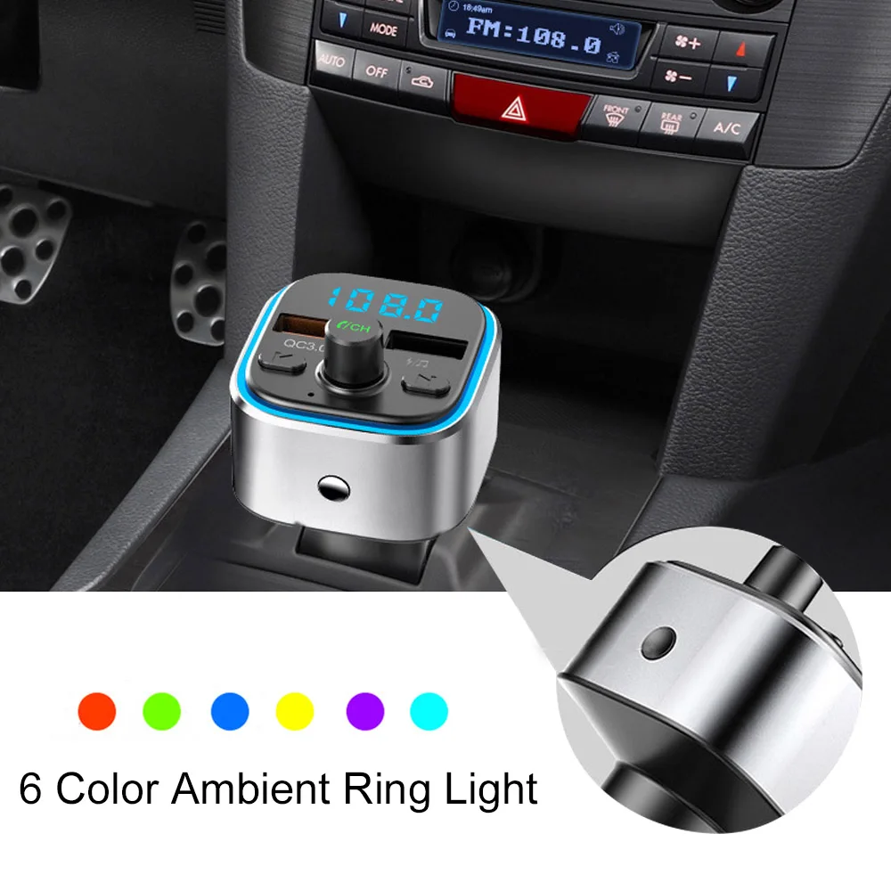 Besegad автомобиль Bluetooth FM передатчик, свободные руки, беспроводной радио адаптер AUX MP3 плеер с USB Порты и разъёмы быстрая Зарядное устройство для зарядки