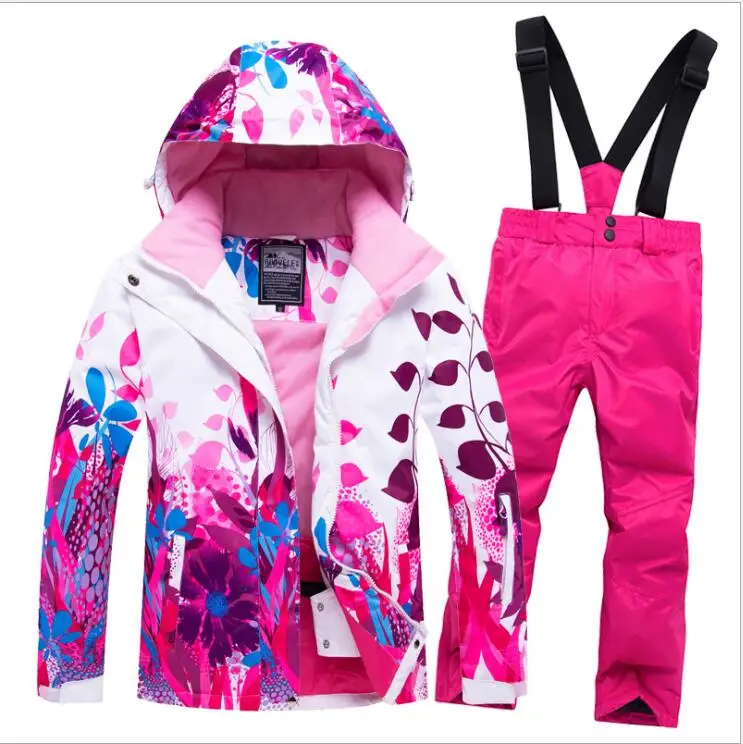 

2019 Kids Ski Suit Snowboard Jacket Pant Girls Hooded Flower Windproof Waterproof Outdoor Sport Wear Ski Clothing Trouser New