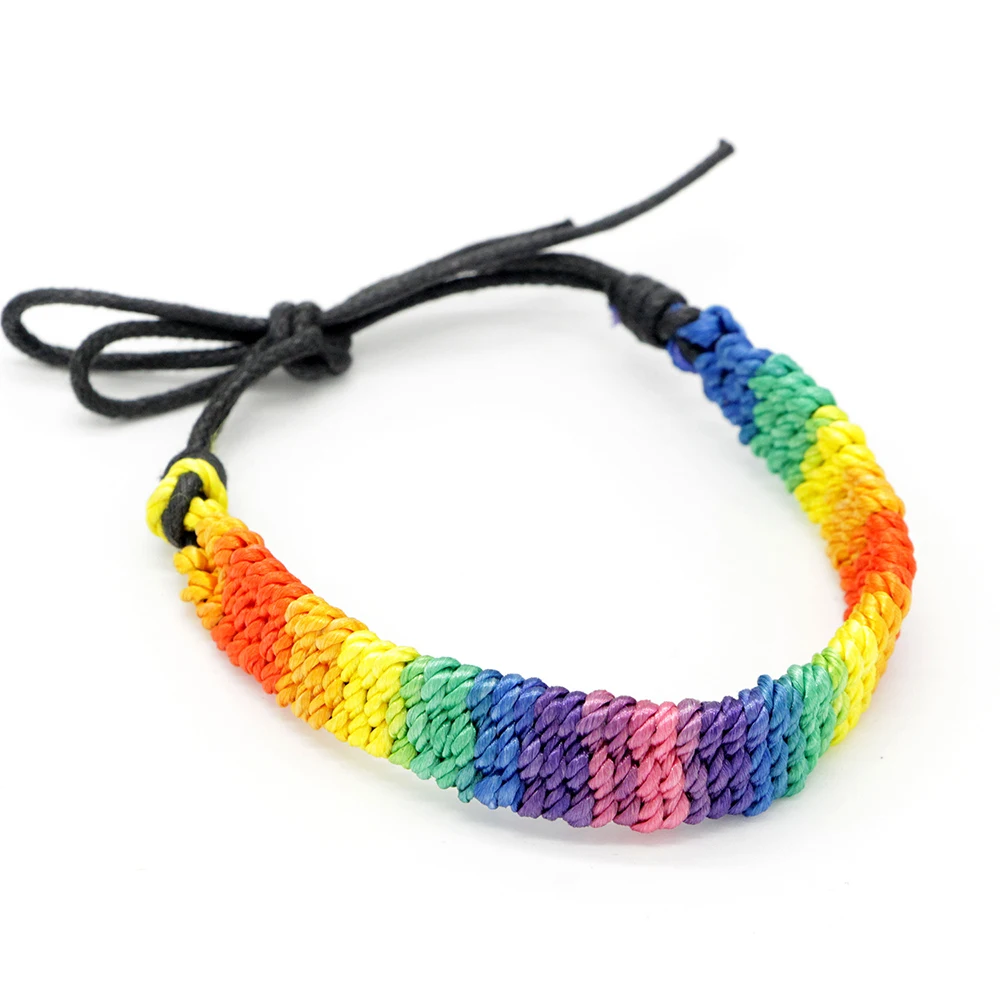 New Simple Power Gay Pride Rainbow Unisex Bracelet Jewellery Lesbian Bisexual Handmade Knot Trans Rope Chain for Men Women