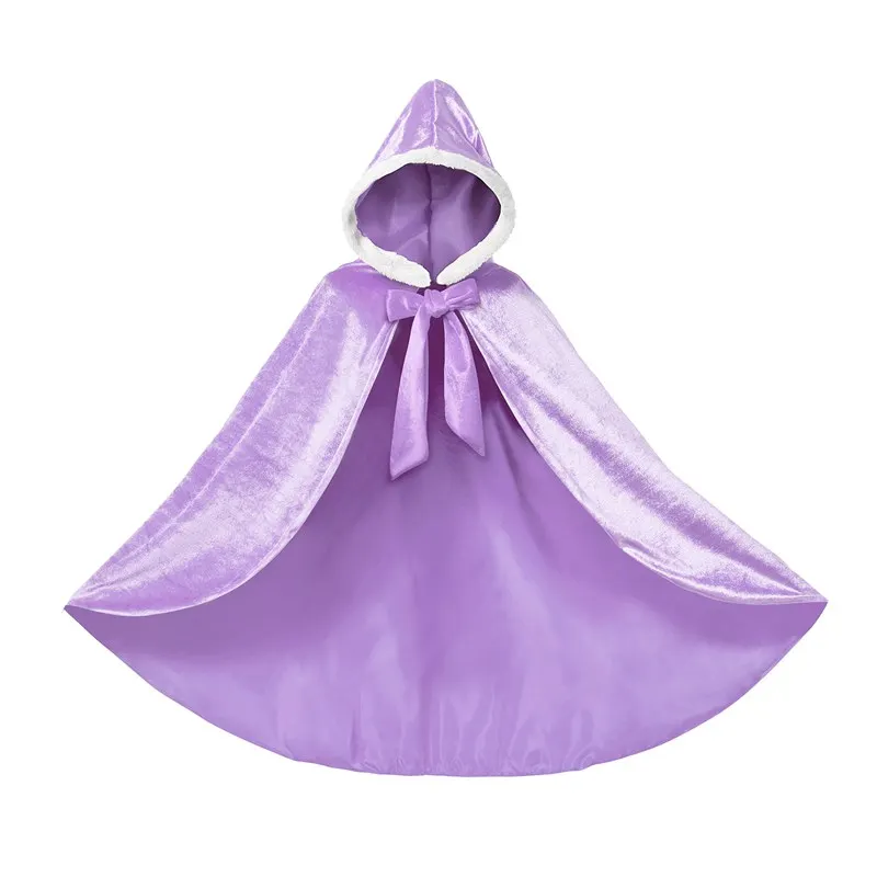Платье принцессы Эльзы для девочек; накидка с бантом; велюровая кружевная накидка Белоснежки; аксессуары; Осенняя накидка Спящей красавицы Авроры, Елены, Софии - Цвет: Purple Cloak