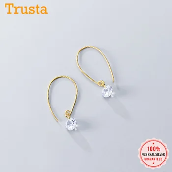 

Trustdavis Authentic Minimalist 925 Sterling Silver Twist Gold Twinkling CZ Earring For Women Silver 925 Jewelry Gift DA783