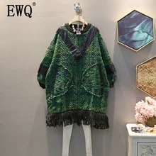 [EWQ] осень зима узор круглый воротник длинный рукав лоскутное Rassel пуловеры винтажное платье для женщин AH74506