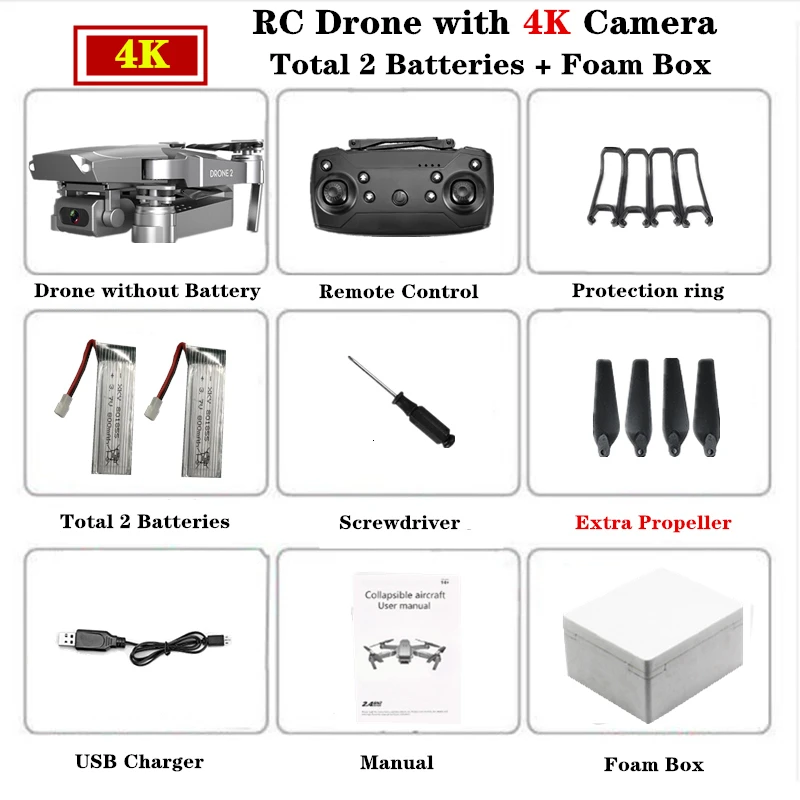 E68 Радиоуправляемый Дрон 4K HD камера wifi FPV Квадрокоптер складной Радиоуправляемый вертолет Квадрокоптер мини дроны VS E58 SG901 E520 GW69 Дрон игрушка - Цвет: 4K Foam Box 2B