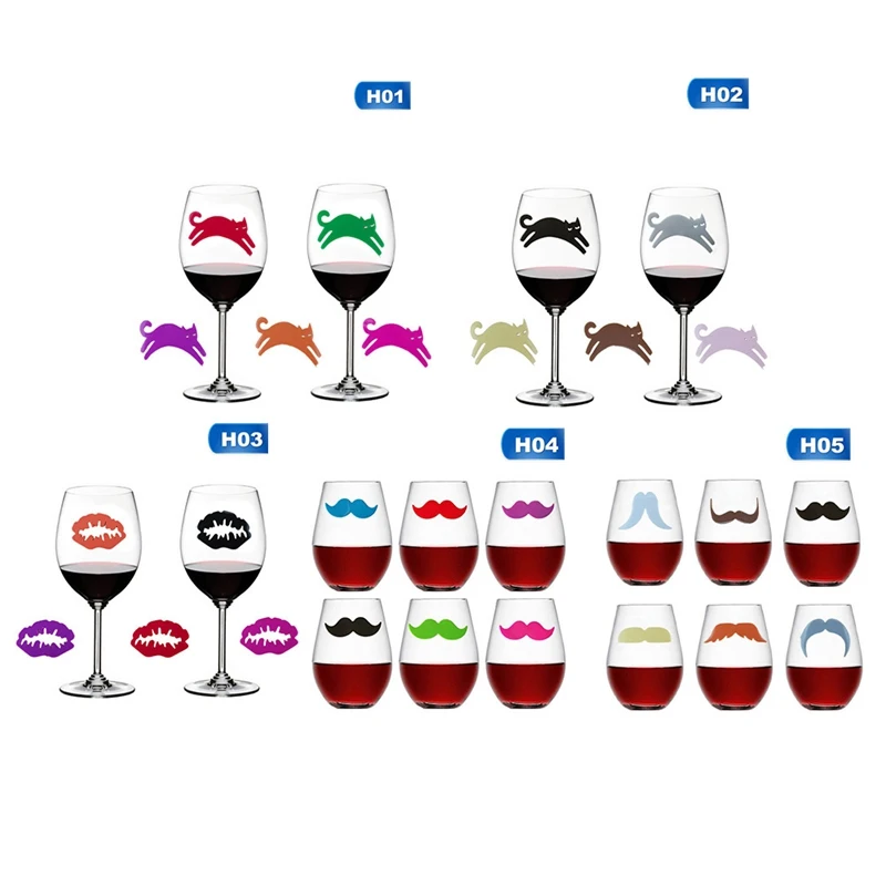 6 шт силиконовые рот и усы и кошка форма маркер на стакан для вина креативные питьевые чашки идентификатор вечерние чашки знак(6 цветов