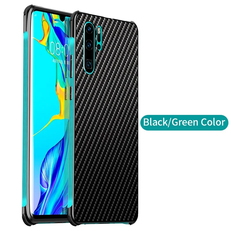 Чехол из углеродного волокна с текстурой для huawei P20 P30 Pro Lite, тонкая металлическая оправа, устойчивая к царапинам, прочная крышка Fundas - Цвет: Green