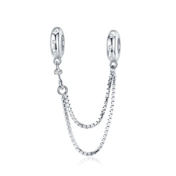 

Qikaola Genuine 925 Sterling Silver Safety Box Chain Charm for Original Silver Bracelet Stopper Charms with Silicone CMC1419