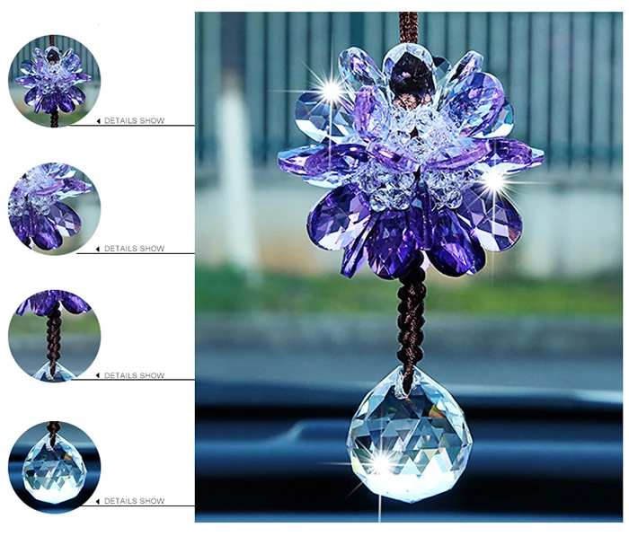 New car pendant crystal petals car-mounted decorative pendant rearview mirror female car decorative crystal ball white Pendant