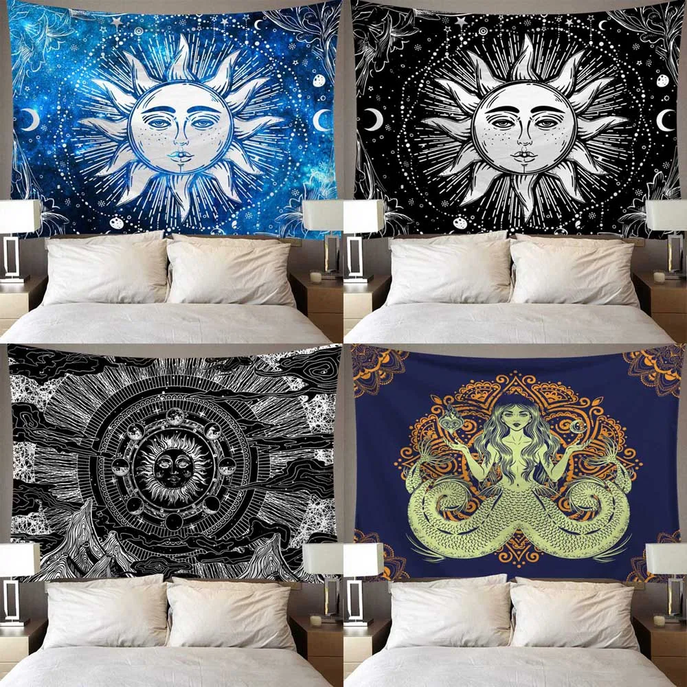 

Tarot Sun Tapestry Wall Hanging Polyester Moon Pattern Tapestry Mysterious Home Decor Wall Hanging Printing Blanket Sleeping Pad