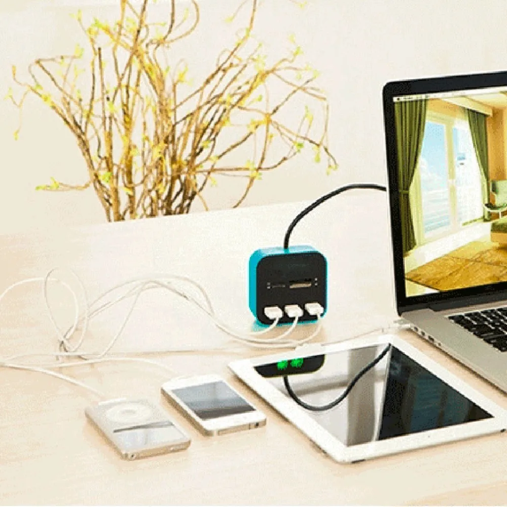 1 шт. USB 2,0 концентратор комбо все в одном мульти-кардридер с 3 портами для SD/MMC/M2/MS синий цвет оптом C1