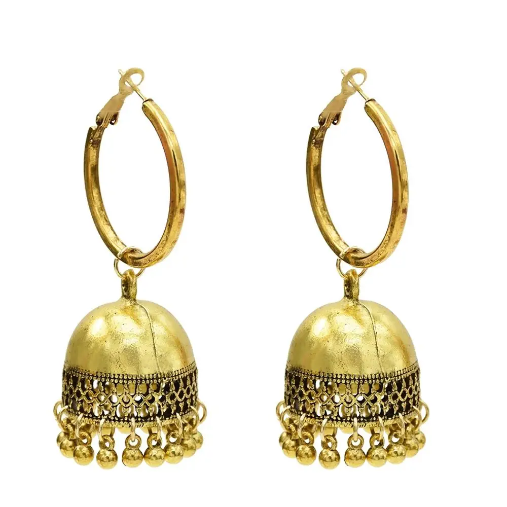 Индийские Висячие серьги Jhumka Jhumki для женщин Винтажные из сплава золотого цвета с
