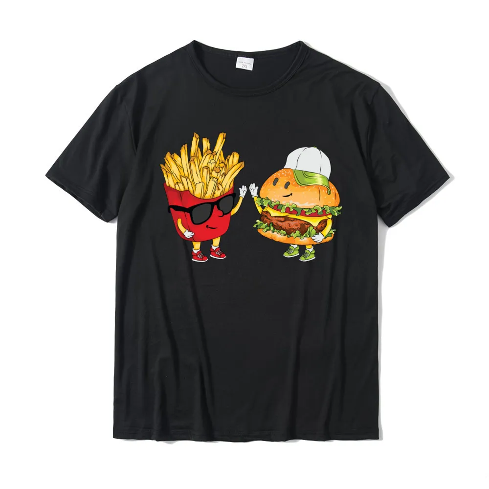 Funny Cotton Tops & Tees for Students comfortable Top T-shirts Family Slim Fit O Neck Tops & Tees Short Sleeve Hamburger Fries High Five Cool Fun Combo Snacks Funny Gift Long Sleeve T-Shirt__19333 black