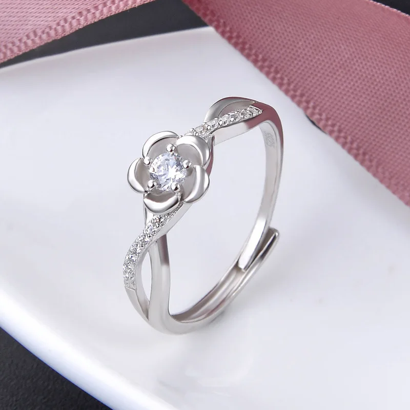 

Flower CZ Finger Rings Real 925 Sterling Silver Exquisite Female Rhinestone Ring Fashion Wedding Engagement jewelry Mujer
