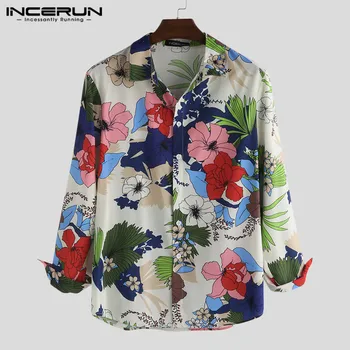 

INCERUN Fashion Floral Print Men Long Sleeve Shirt Chic Turn-down Collar Vintage Casual Brand Shirts Men Camisa Masculina 2020