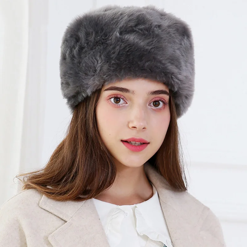 FHQHTH Faux Fur Headband with Elastic Fluffy Fur Hat Winter Ear Warmer Women Earmuff Ski Cold Weather Caps 
