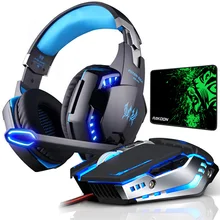 Каждая G2000 игровая гарнитура глубокий бас стерео игровые наушники с микрофоном светодиодный светильник для ПК ноутбука PS4+ игровая мышь+ коврик для мыши