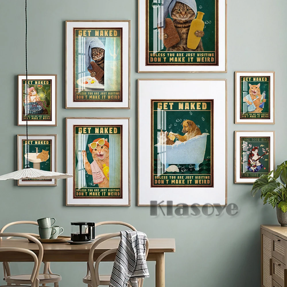 

Humor Spoof Animal Portrait Restroom Sign Poster Funny Cat Canvas Painting Bathroom Wall Stickers Modern Whimsical Home Decor