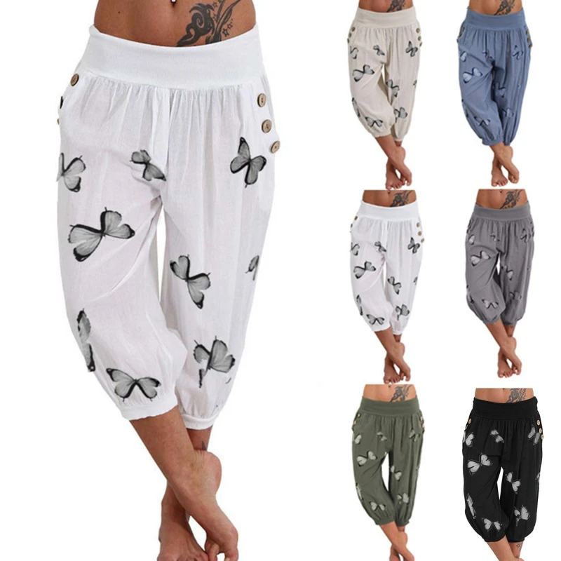 Capris Pants Women High Waist Harem Pants Lightweight Streetwear Female  Pocket Baggy Capri Jogger Trousers Bottoms With Print - Pants & Capris -  AliExpress