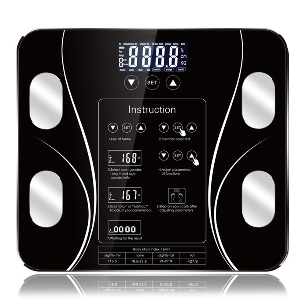 Ванная комната жир Бим весы светодиодный индекс тела Электронные цифровые умные весы бытовые весы Баланс подключения композиции