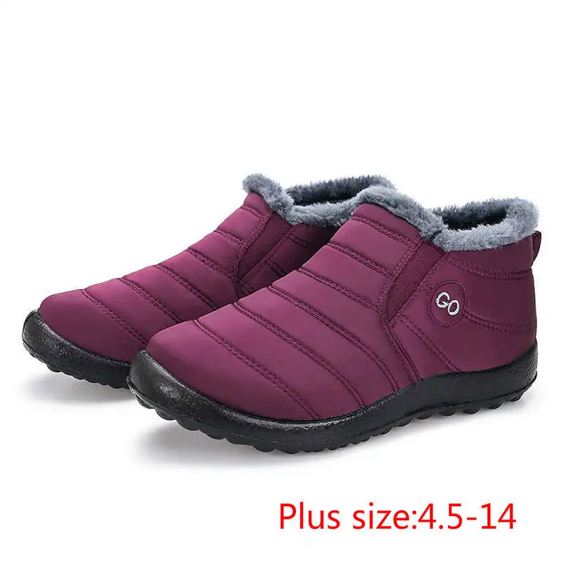 

2019 keep antiskid bottom waterproof snow boots women Warm plush inside winter boots solid color women shoes ladies plus size
