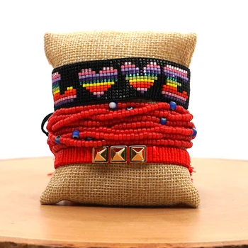 

Go2boho Bracelet Women Armband LOVE Letter MIYUKI Jewelry Red Beaded Heart Loom Pulsera Mujer Handmade Tassel Adjustable String