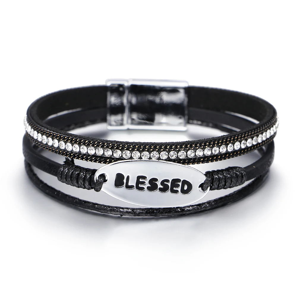 

2021 New Disc With Letters Pu Leather Multi-Layer Magnet Buckle Hand-Woven Accessories Ladies Bracelet