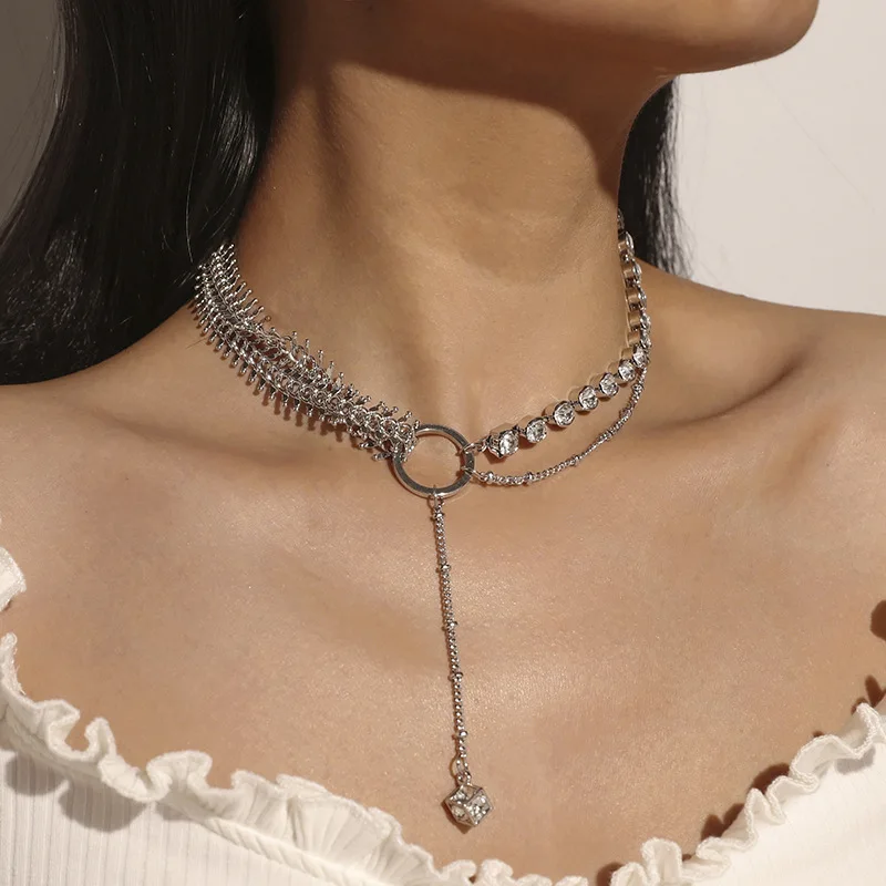 Панк многослойное платье с украшением в виде кристаллов Fishbone цепочка колье-чокер