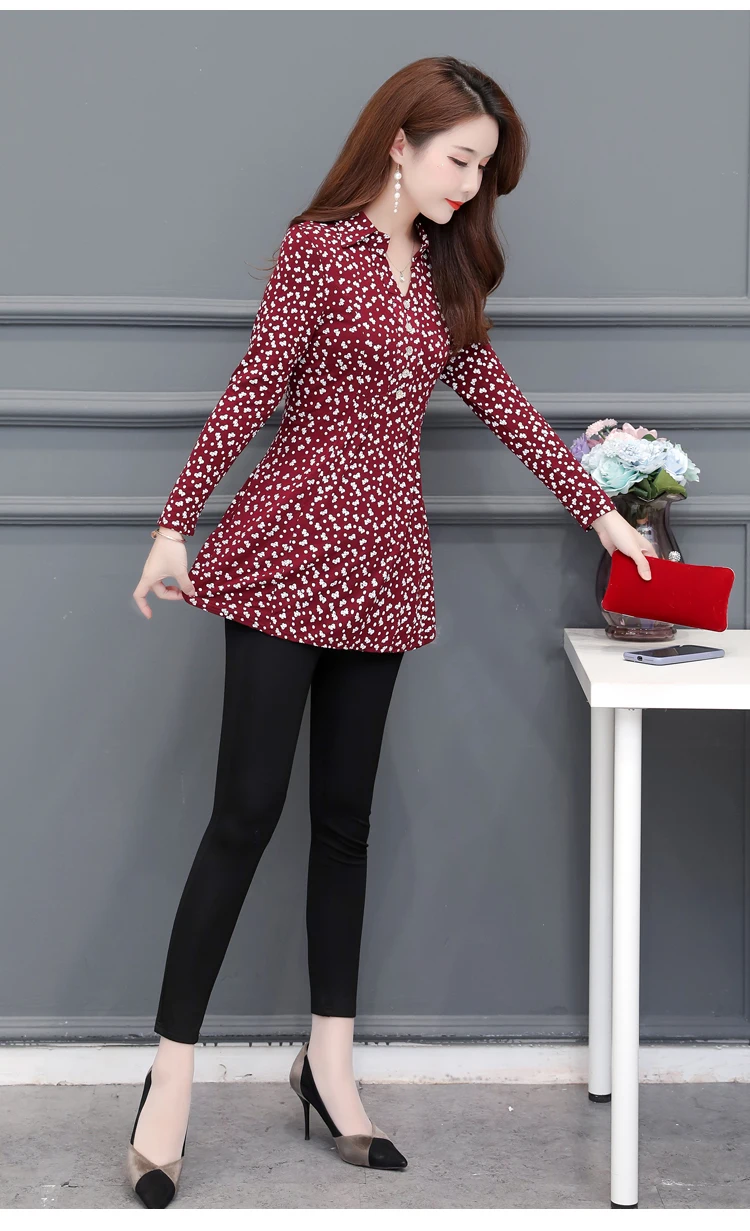 Осенние базовые рубашки блузки женские модные элегантные офисные женские кнопки дизайн длинный рукав v-образный вырез Туника Топы 5XL 4XL 3XL A07
