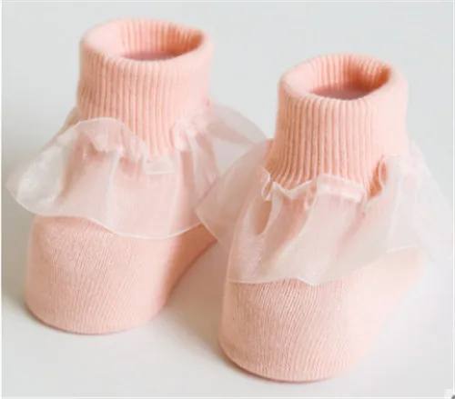 От 0 до 5 лет дышащие хлопковые кружевные сетчатые носки принцессы с оборками Детские короткие носки до щиколотки для новорожденных девочек - Цвет: Розовый