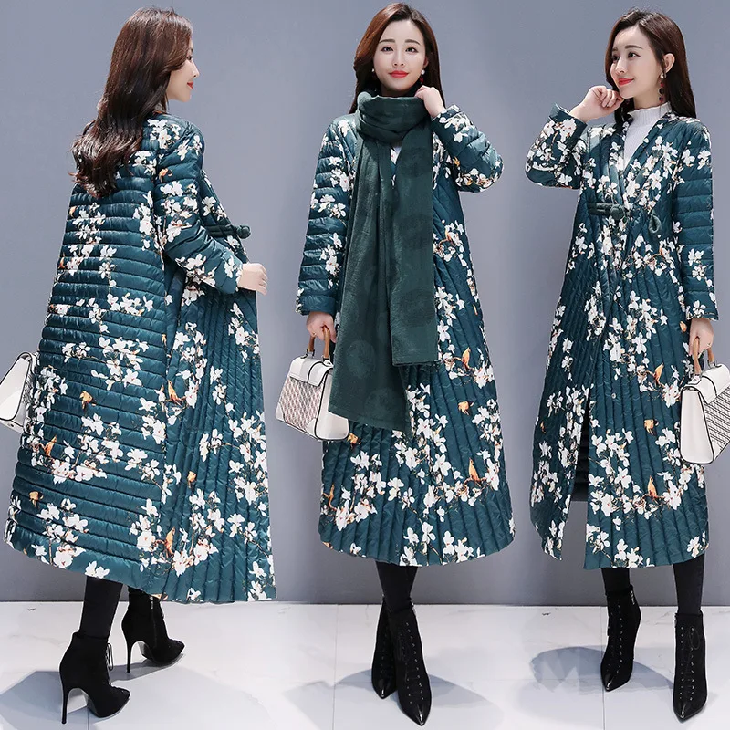 

2018 Winter Long Sleeve Mid-length Straight-Cut Stand Collar WOMEN'S Dress Large Scarf Chinese-style Coat