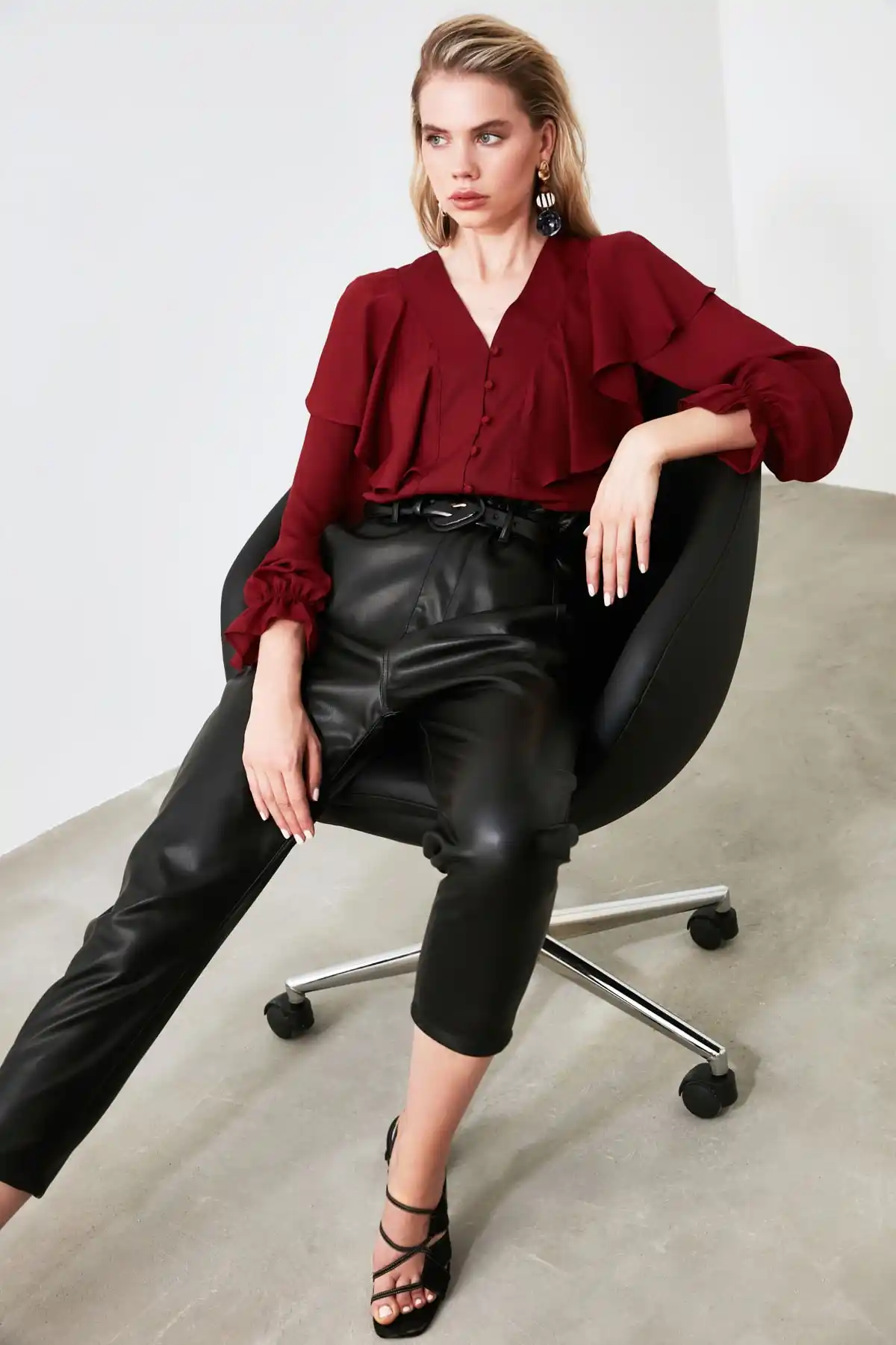 burgundy ruffle blouse