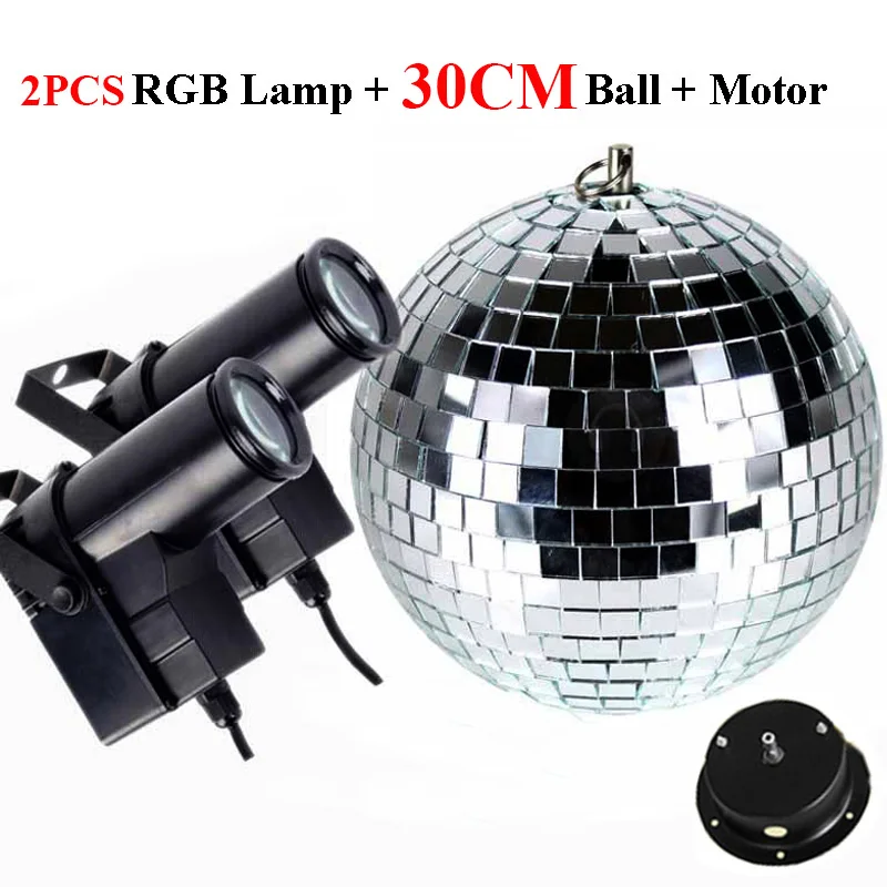 Thrisdar Dia25CM 30CM Disco Mirror Ball Complete Party Kit With 10W RGB LED Pinspot Lamps and Motor KTV Wedding Disco Ball Light - Цвет: 30CM Add 2PCS Lamps