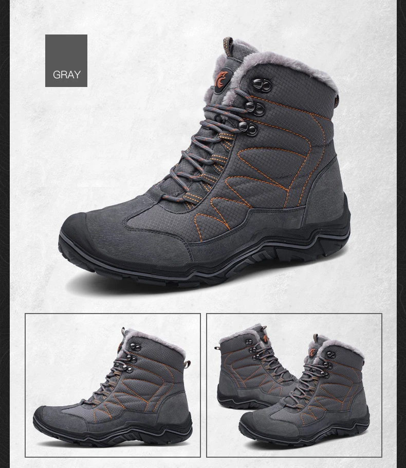 UEXIA New Super Warm Men Boots Platform Snow Boots for Men Thick Plush Outdoor Sport Slip-resistant Winter Shoes Plus Size 46