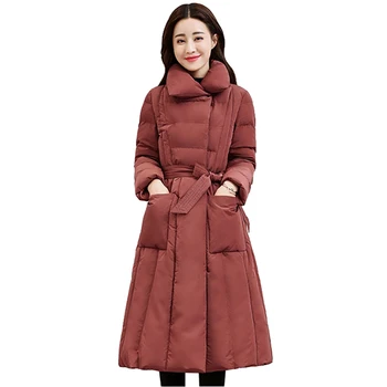 

Fashion Winter Parka Women A-line Cotton Jacket Thicken X-long Outerwear Female Slim Cozy Warm Down cotton jacket Plus size 3017