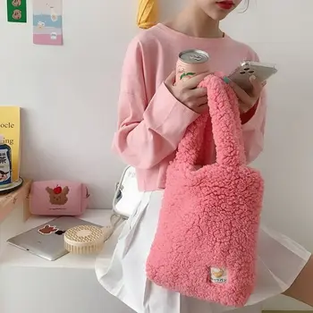 

Winter Wool Large Capacity Cute Simple Shopper Tote bags Fashion Women's bag Handbags 2020 new Shoulder Bags Original Female