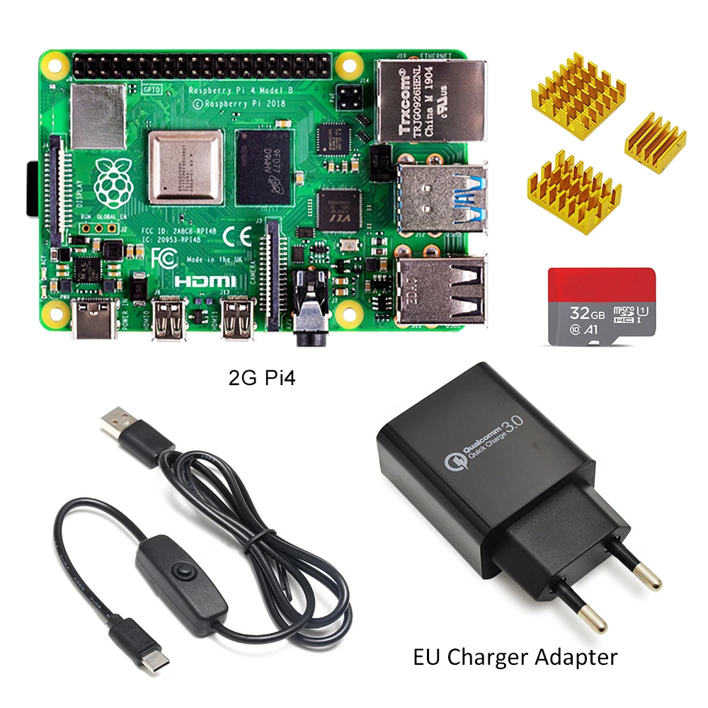 Raspberry Pi 4 Модель B 2 GB/4 GB стартовый комплект с переключателем питания линия ЕС/США зарядное устройство адаптер и 32G TF карта