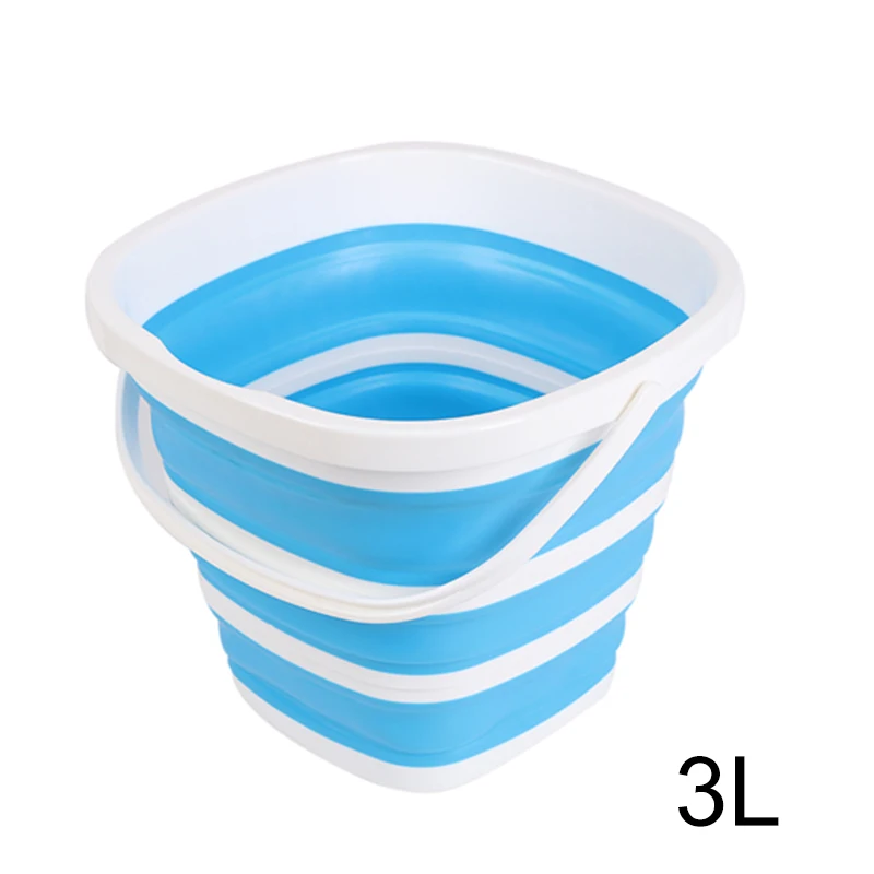 Newly Collapsible Plastic Bucket Foldable Square Tub Portable Fishing Water Pail Outdoor TE889 - Color: Blue  3L