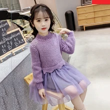 В году, новое осенне-зимнее платье для девочек Сетчатое платье для маленьких девочек в стиле пэчворк модное вязаное милое платье принцессы для девочек#8255