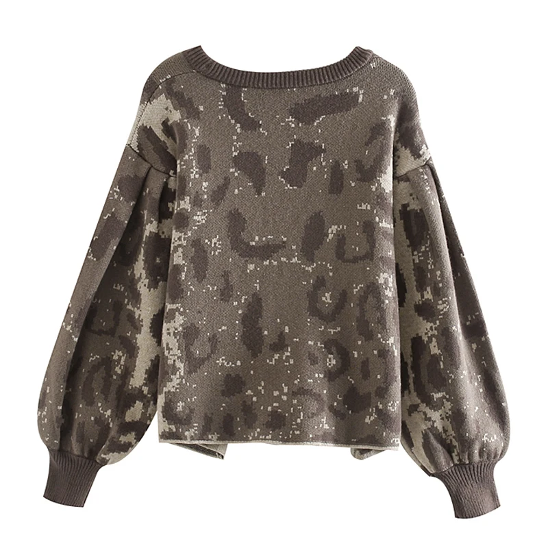 Fandy Lokar V Neck Sweaters Women Fashion Single Breasted Jacquard Sweater Women Elegant Puff Sleeve Sweaters Female Ladies JAE