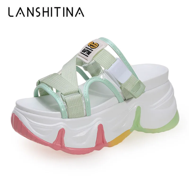 

New Summer Women Slippers 2020 High Platform Wedges Sandals 8 CM Heels Outside Flip-Flops Fashion Colorful Women White Sneakers