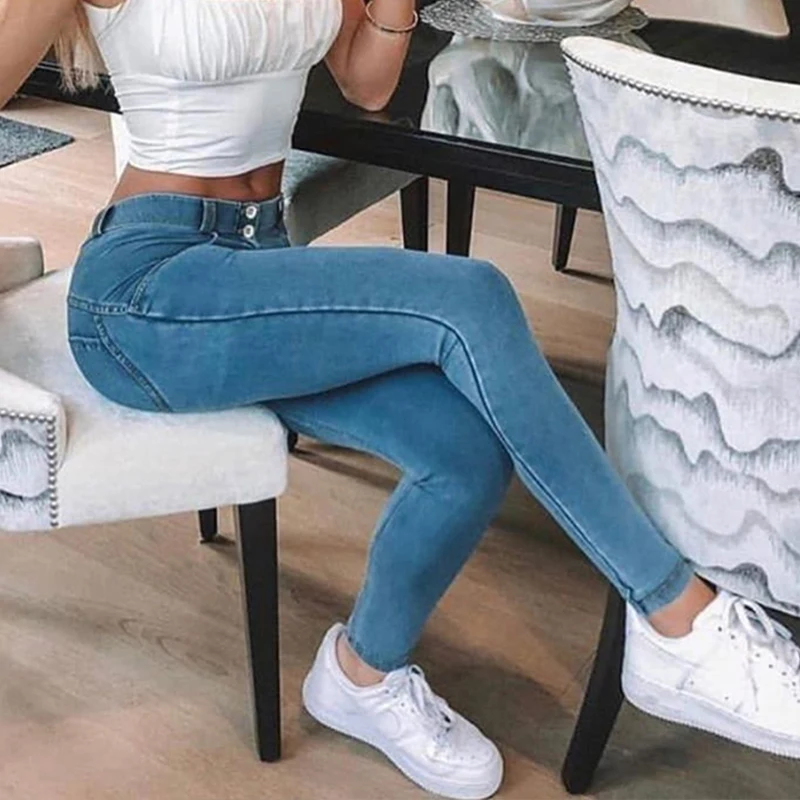 Light Blue Jeans Skinny Fit Women Ultra Stretch Jean Slim Fit Gym And  Shaping Jeggings - AliExpress