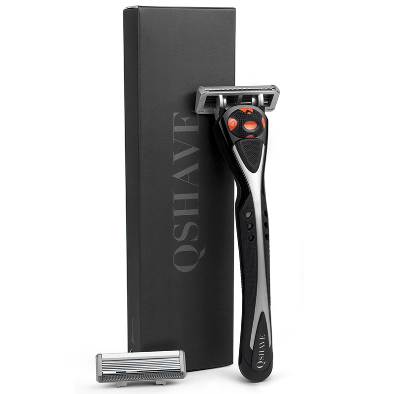  Qshave Black Spider New 6 Blade Razor Shaver for Man (1pc Handle, 2pc Germany X6 Blade) 