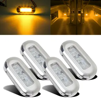 

4x 12V LED Marine Boat Yacht Stainless Steel Oblong Courtesy Light Stair Deck Deck Fittings 2.3 Inch