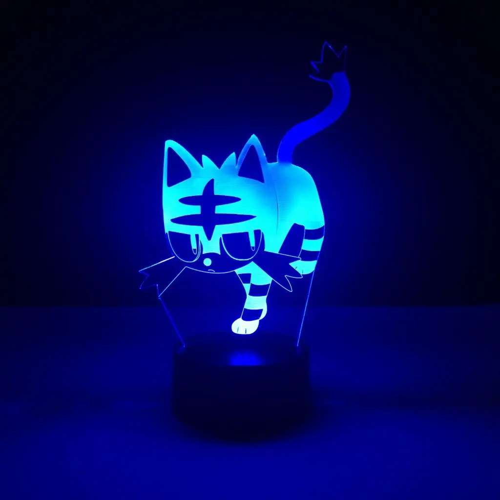 Kid Led Night Light Litten Pokemon Go Fire Cat Nightlight for Children's Bedroom Decor Light Holiday Gift Baby Led Night Lamp 3d