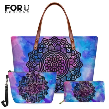 

FORUDESIGNS Bohemian Flower Pattern Women Fashion Luxury Handbags 3set/pcs Large Sac a Main Long With Zipper Wallet Bolsa Femme