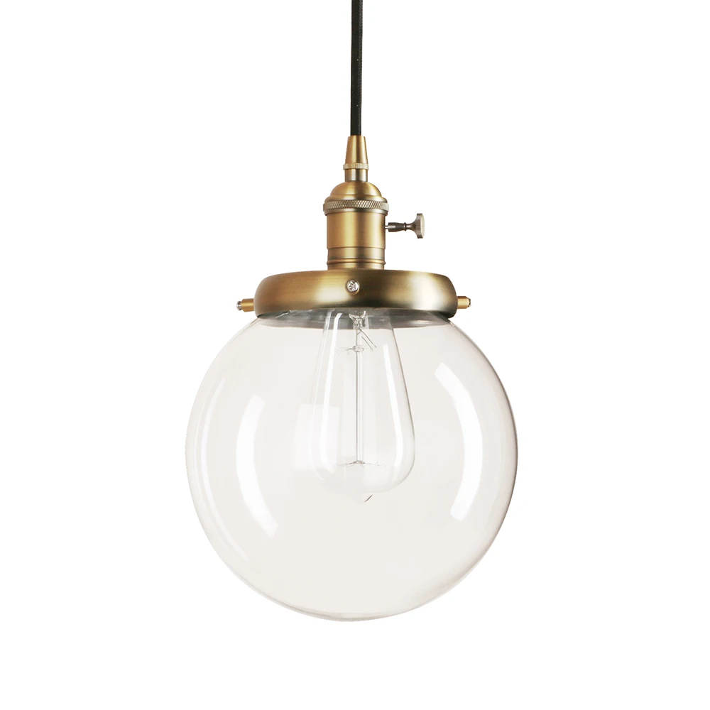 

Permo 7.9''sphere clear glass lamp shade E27 fitting antique bronze pendant light fixture retro chandelier vintage pendant lamp