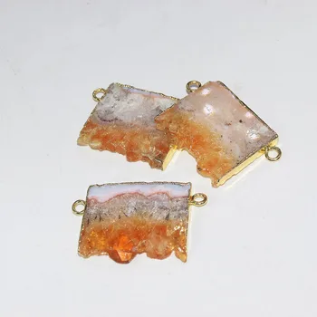 

Yellow crystal stone pendant necklace 2020 big slice gold plating jewelry geode druzy quartz connector women's charms 2 hoops