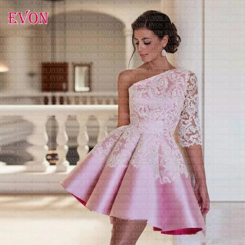 Vestidos de gala короткие кружевные атласные платья на одно плечо для выпускного вечера вечерние Vestidos de graduacion платье для выпускного вечера на заказ