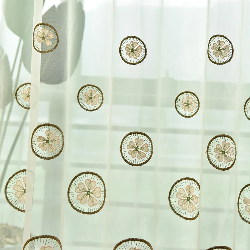Round Flower Embroidered Yarn Curtians for Living Room Balcony Lucky Grass Petal Pattern Tulle Window Drapes Sheer Tulle WP436#2