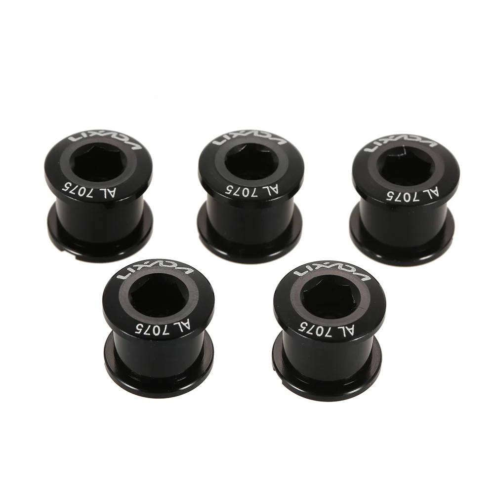 Lixada Set of 5 Chainwheel Bolts 7075 Aluminum Alloy Crankset Single/Double Chainring Bolts& Nuts Set Bicycle Accessories - Color: 5mm single black