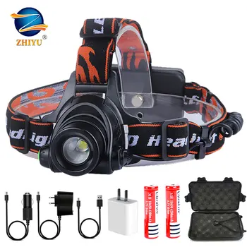 

ZHIYU LED Handlamps 18650 Light Head Torch T6 Led Strobe Light Baterias Recargables Litio DC Rechargeable Head Lamp Zoomable